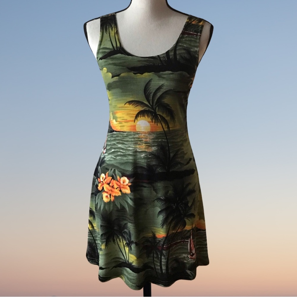 🏝️☀️ Palm Tree Beach Sunset Mini Dress
